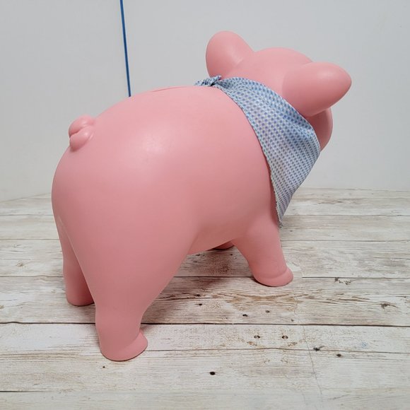 Schylling Rubber Piggy Bank with‎ blue white bandana and plug - Picture 10 of 16